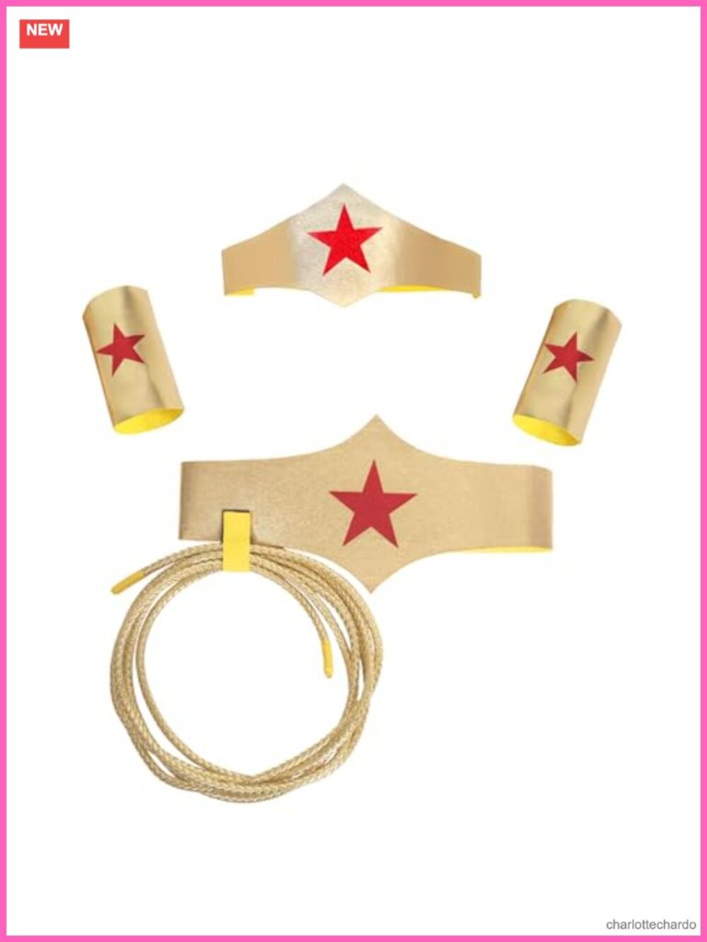 Women of Wonder Costume Accessory Set Gold Tiara Belt Wristbands Lasso Cosplay